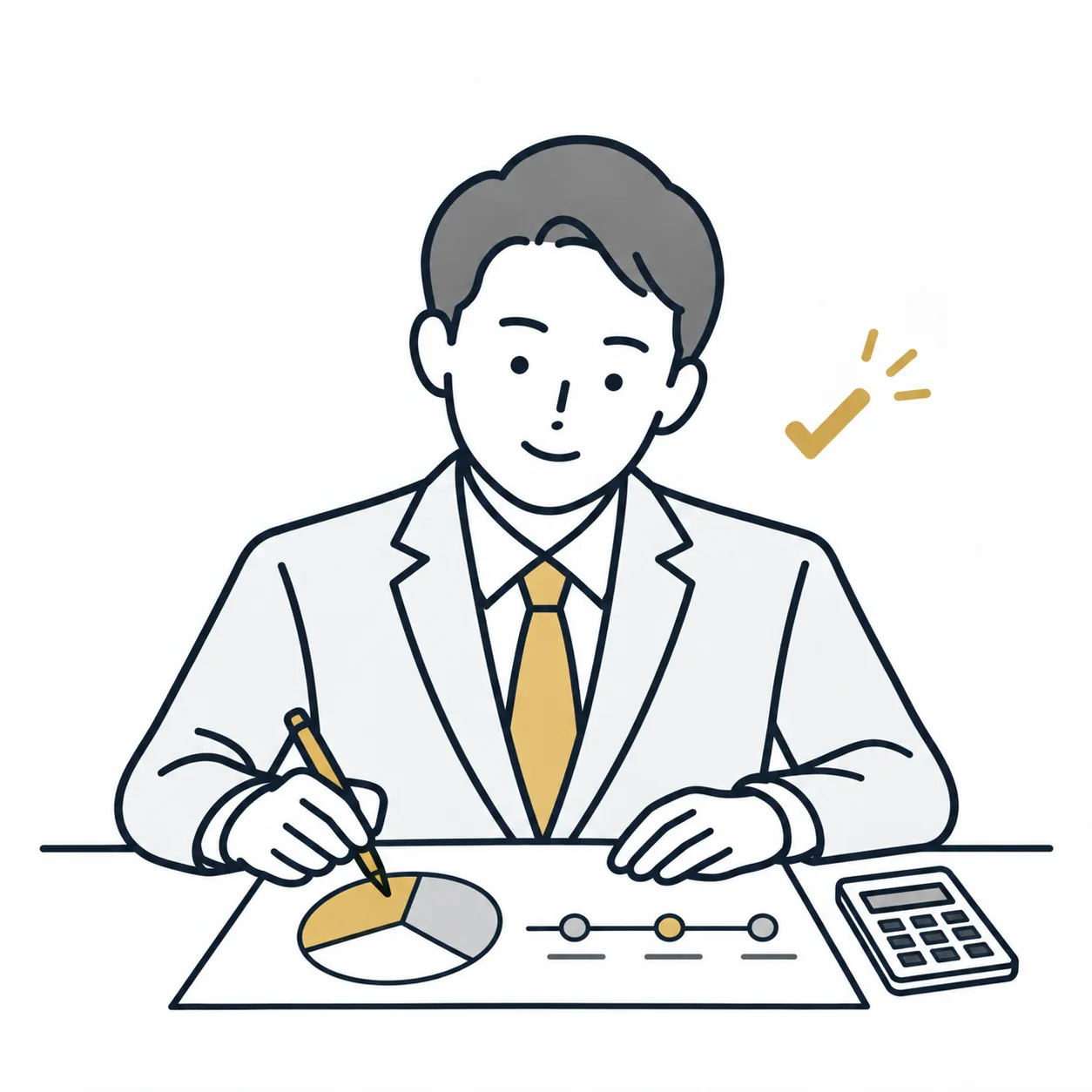 資産配分と将来の計画を整理する人のイラスト