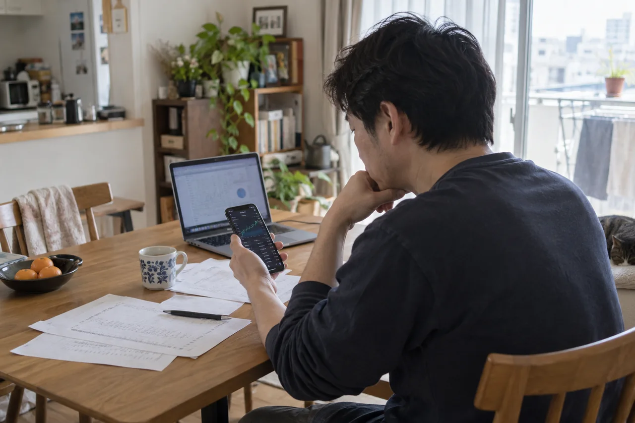 投資情報を見ながら考えるイメージ